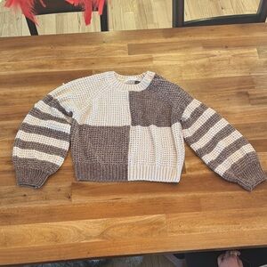 Altar'd State Two-Tone Knit Sweater - Brown and Cream